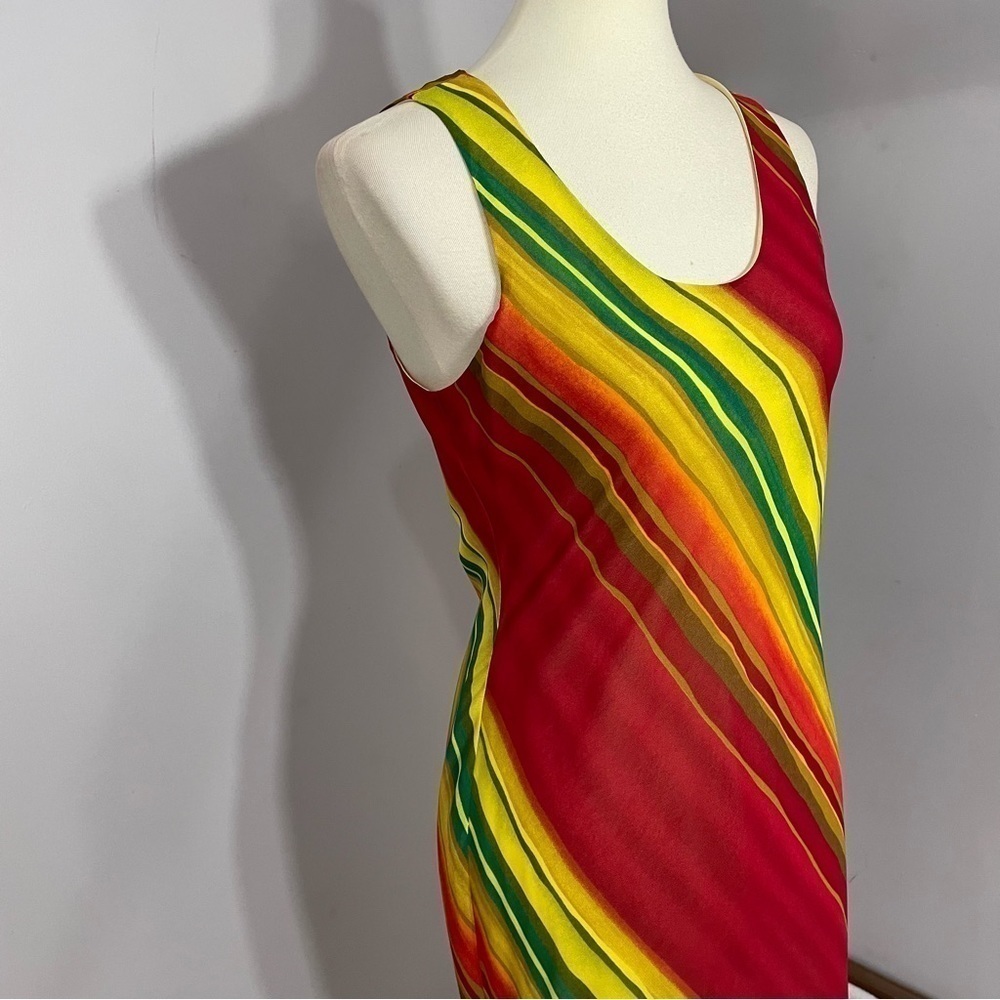 Vintage Y2K Resort Dress Phoebe Artsy Beach Neon Rainbow Stripes Vacay Jamaica - Picture 4 of 14